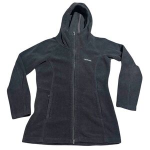 Columbia Women's Dark Gray Long Hooded Fleece Sweater Jacket Medium EUC